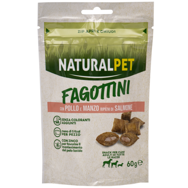 NaturalPet Fagottini ripieni Dog Adult 60 gr - Pollo e manzo ripieno di salmone
