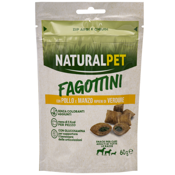 NaturalPet Fagottini ripieni Dog Adult 60 gr - Pollo e manzo ripieno di verdure