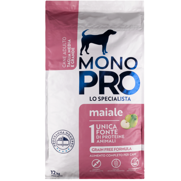 Monopro lo specialista Adult Medium/Large Grain Free Maiale - Maiale da 12 Kg