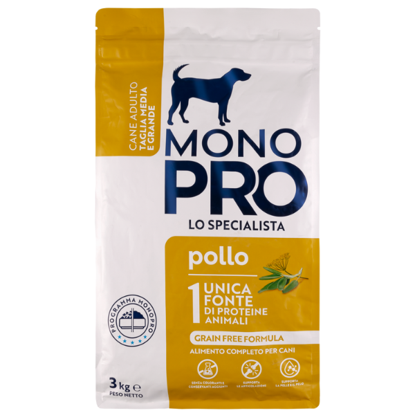 Monopro lo specialista Adult Medium/Large Grain Free Pollo - Pollo da 3 Kg