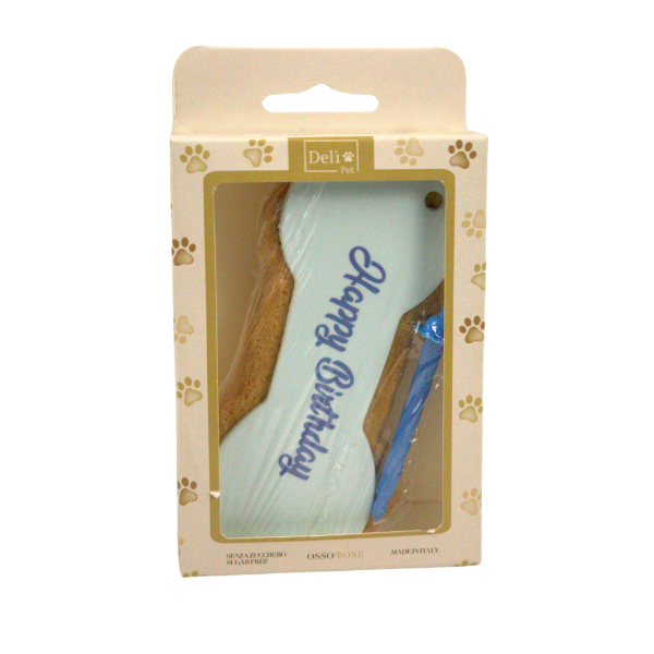 Delì Pet Torta di Compleanno Osso Happy Birthday Snack per cani 90 gr - Torta osso azzurra