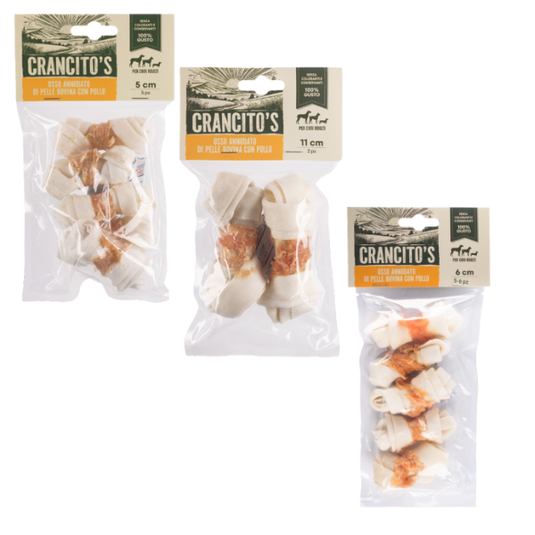 crancito's snack naturale per cani adulti osso annodato di pelle bovina con pollo immagine2