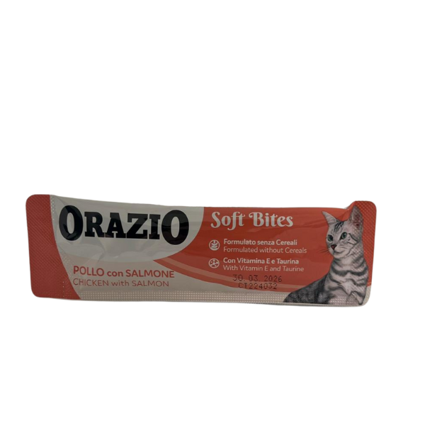 Orazio Soft Bites Snack per gatti 10 gr (scadenza: 30/03/2026) - Pollo e salmone