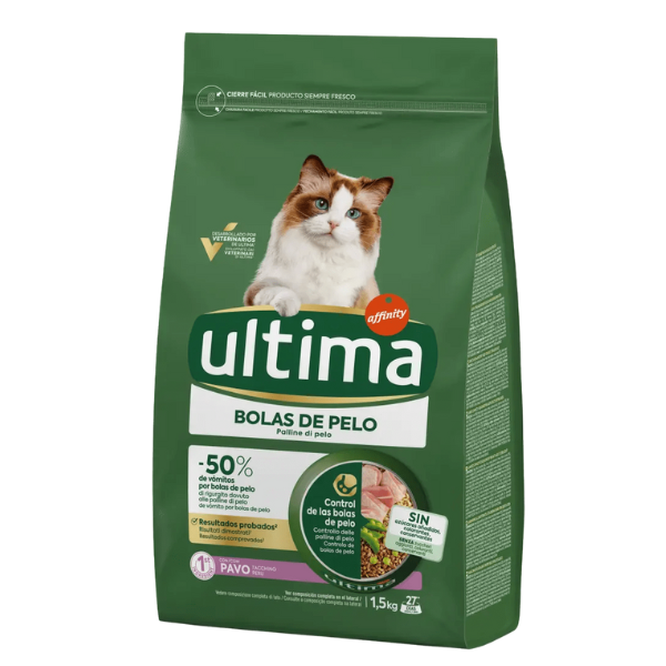Ultima Cat Adult Hairball Palline di pelo con tacchino - 1,5 kg