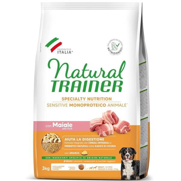 Natural Trainer Sensitive No Gluten Medium/Maxi con Maiale - 3 Kg