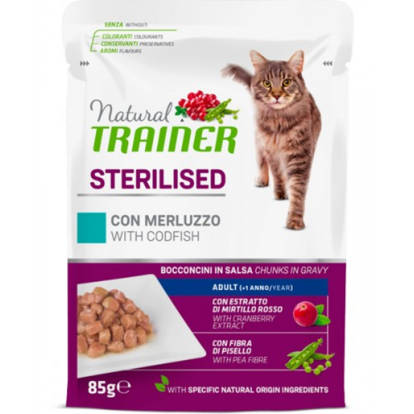 Natural Trainer Adult Sterilised Bocconcini in salsa 85 gr - Merluzzo