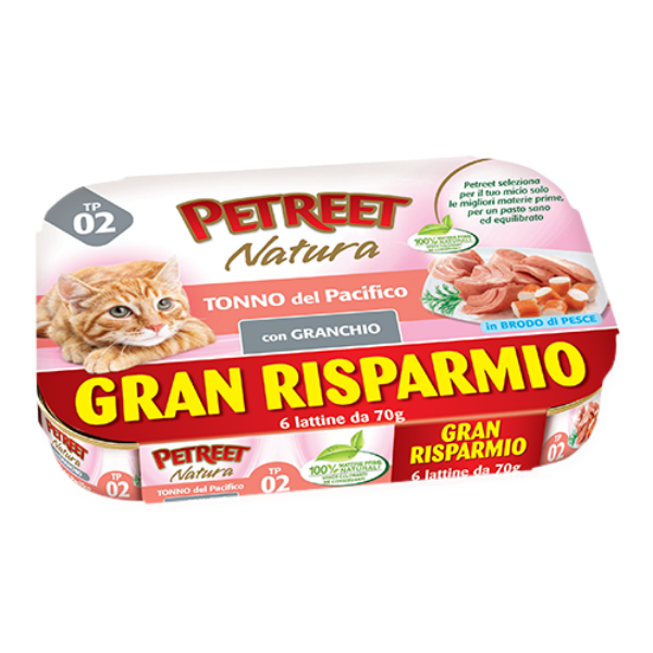 Petreet Natura Cat Maxi Scorta 6x70 gr - Tonno del Pacifico e granchio