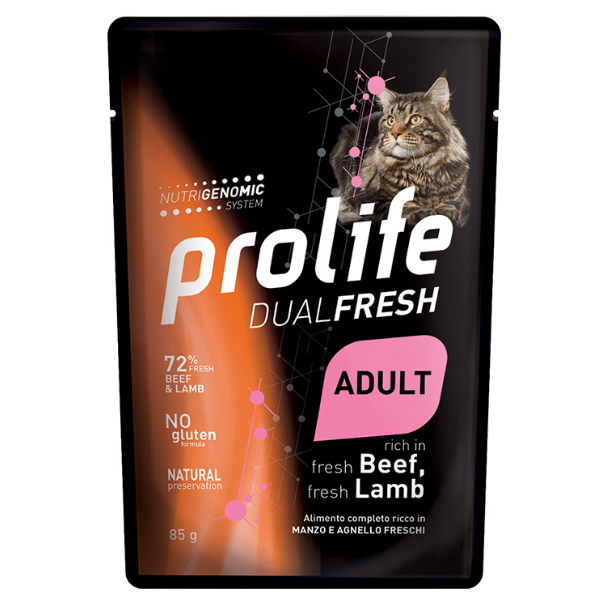 Prolife Dual Fresh Gatto Adult Bustine 85 gr - Manzo e Agnello