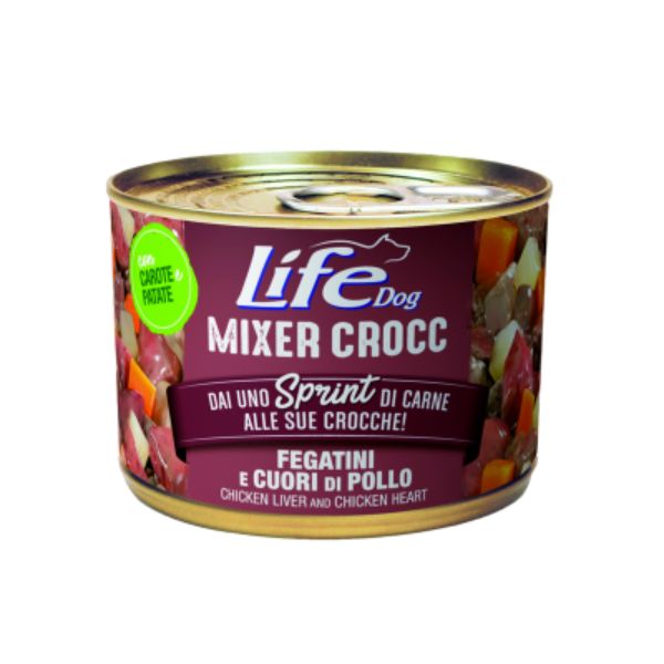 Life Dog Umido Mixer Crocc Grain Free 150 gr - Fegatini e Cuori di Pollo