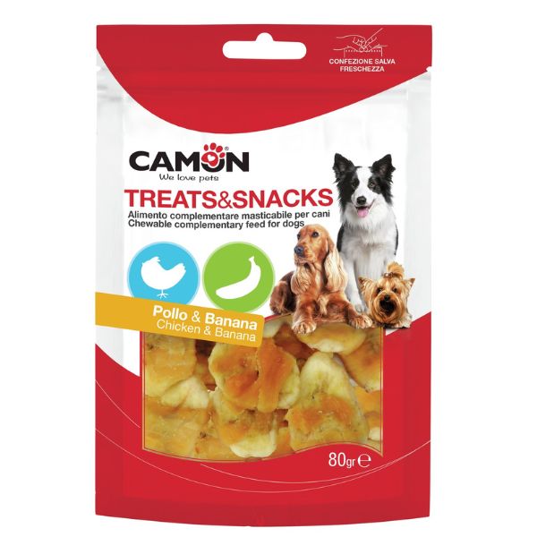 Camon Treats e Snacks per cani - Snack con pollo e banana - 80 gr