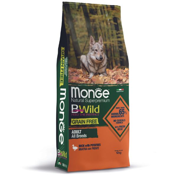 Monge BWild Grain Free Adult All Breeds Anatra e Patate - 12 kg