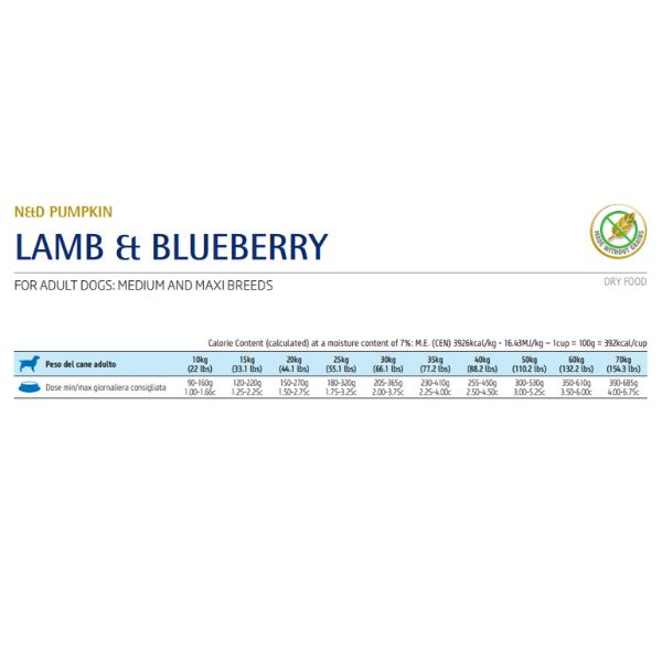 farmina n&d grain free pumpkin adult medium/maxi agnello e mirtillo immagine3