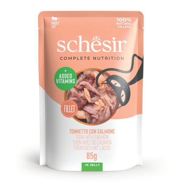 Schesir Cat Soft Adult filetti in gelatina alimento completo bustine 85 gr - Tonnetto con Salmone