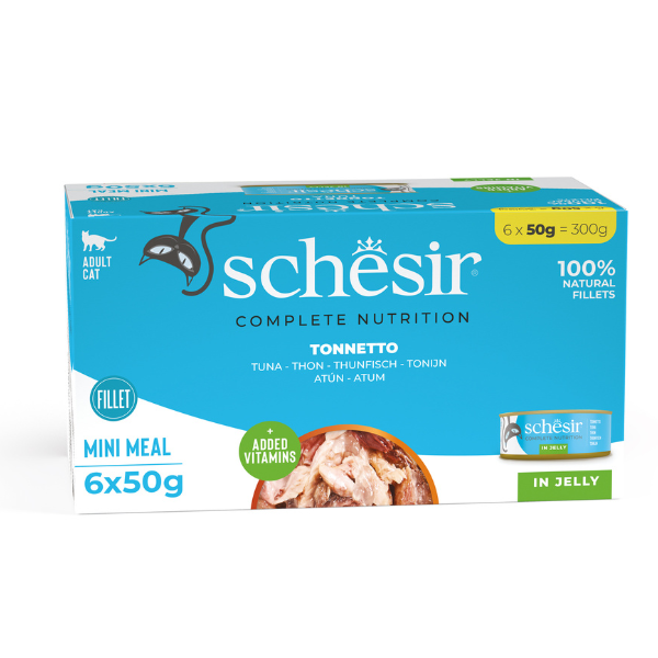 Schesir Cat Soft Adult filetti in gelatina alimento completo lattina Multipack 6x50 gr - Tonnetto