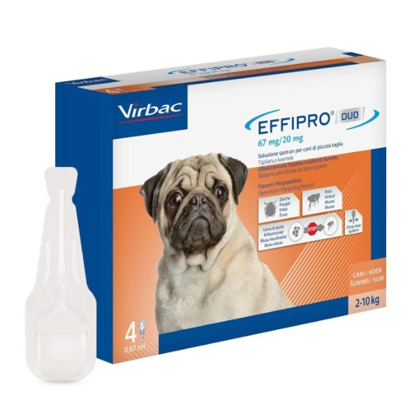 Virbac Effipro Duo Spot-On antiparassitario spot-on Cani  - 4 pipette per cani da 2 a 10 kg