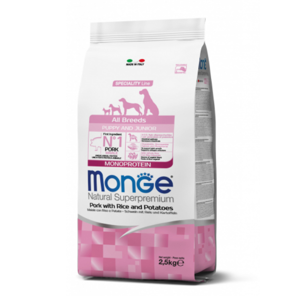 Monge Natural Superpremium All Breeds Puppy & Junior Monoprotein Maiale con Riso - 2,5kg