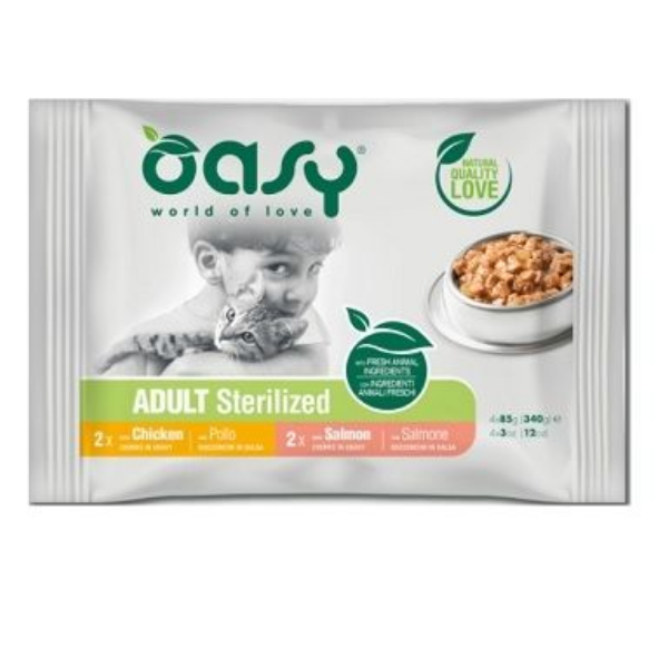 Oasy Multipack Adult Bocconcini in salsa 4 x 85 gr - Sterilized pollo e salmone