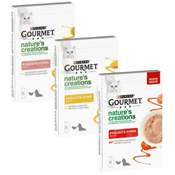 Purina Gourmet Nature's Creations Exquisite Puree snack per gatti 5 x 10 g