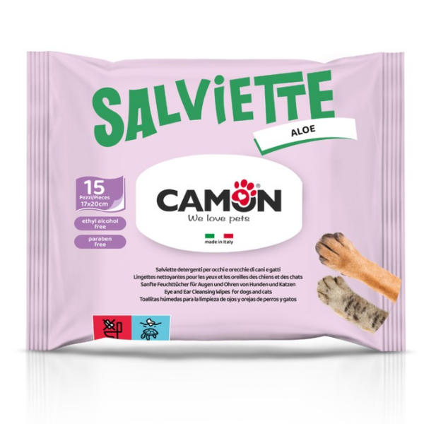 Salviette Detergenti per occhi per cani e gatti Formato 15 pezzi Camon