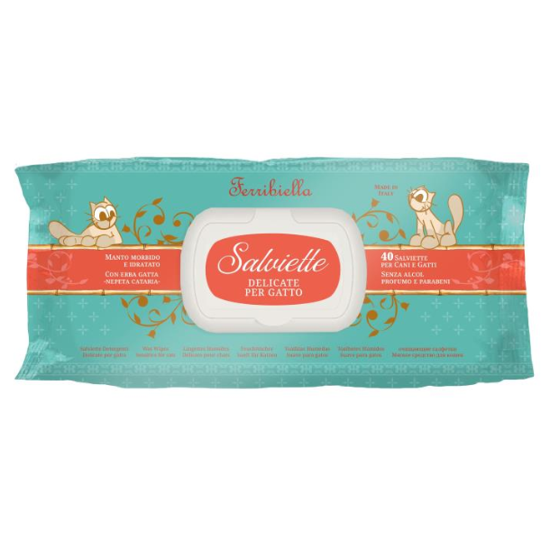 Salviette detergenti umidificate delicate per gatti Ferribiella