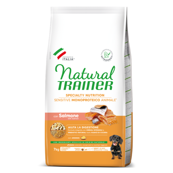 Natural Trainer Speciality Nutrition Sensitive Monoproteico Small&Toy Adult con Salmone e cereali integrali