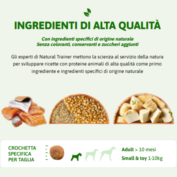 Natural Trainer Speciality Nutrition Sensitive Monoproteico Small&Toy Adult con Salmone e cereali integrali