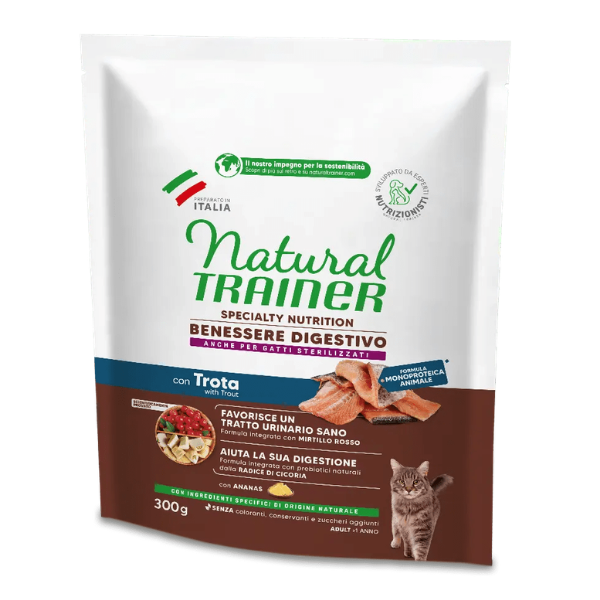 Natural Trainer Speciality Nutrition Benessere digestivo Monoproteico Adult con Trota e ananas