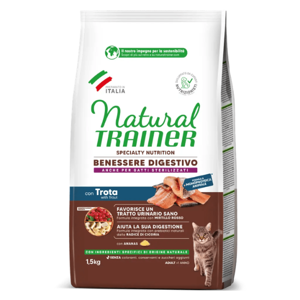 Natural Trainer Speciality Nutrition Benessere digestivo Monoproteico Adult con Trota e ananas