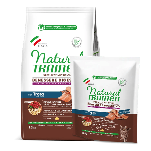 Natural Trainer Speciality Nutrition Benessere digestivo Monoproteico Adult con Trota e ananas