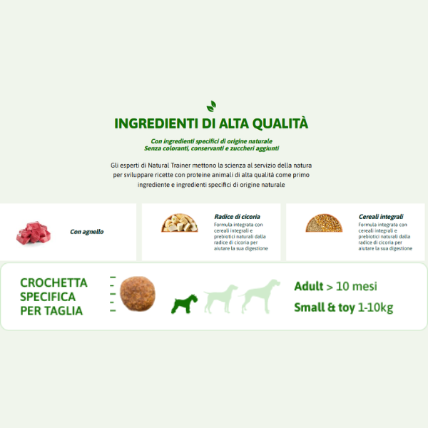 Natural Trainer Sensitive Monoproteico Small/Toy Adult con Agnello e cereali integrali