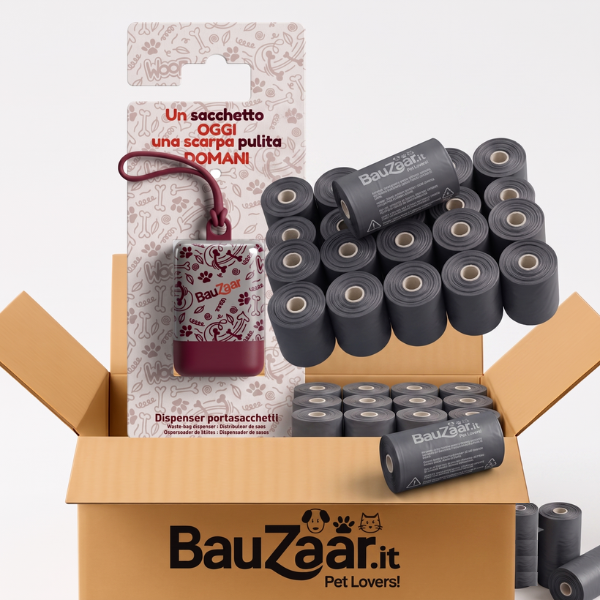 Bundle convenienza: Bauzaar Basics Sacchetti igienici per cani con dispenser