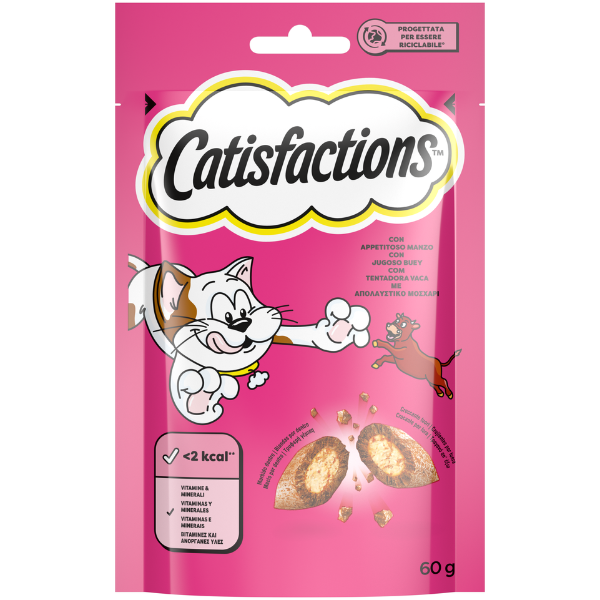Catisfactions snack per gatto bustina 60 gr - Manzo