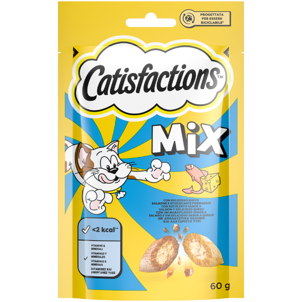 Catisfactions snack per gatto bustina 60 gr - Salmone e formaggio 