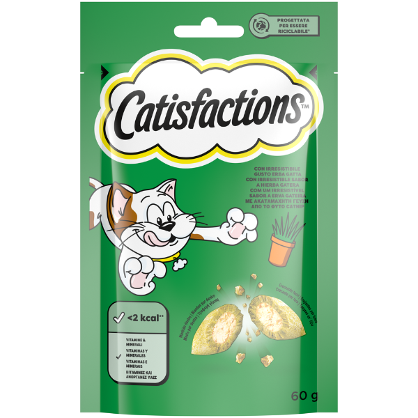 Catisfactions snack per gatto bustina 60 gr - Erba Gatta