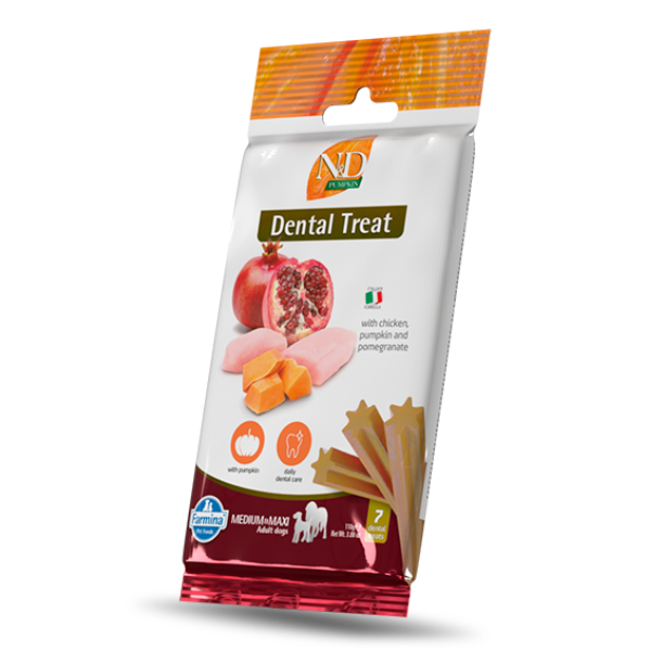 Farmina N&D Pumpkin Grain Free snack dentali per cani Adult Medium/Large 100 gr - Snack dentale N&D Pumpkin Pollo e melograno 100 gr