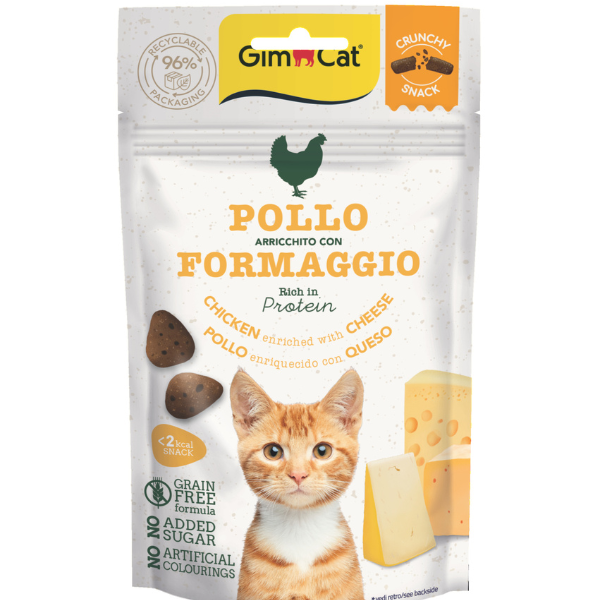 GimCat Crunchy Snack per gatti Grain Free 50 gr - Pollo arricchito con formaggio
