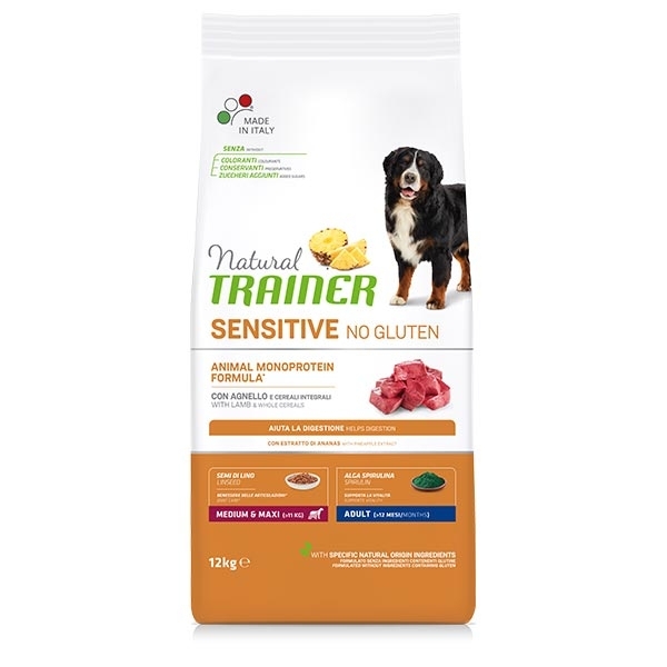 Image of Natural Trainer Sensitive No Gluten Medium/Maxi Adult con Agnello - 12 Kg Croccantini per cani