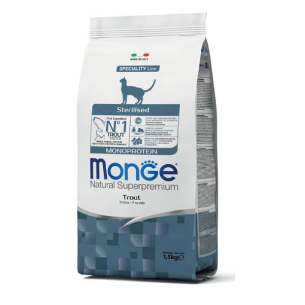 Image of Monge Natural Superpremium Sterilised Monoprotein con Trota - 1,5 kg Croccantini per gatti Monoproteico crocchette cani