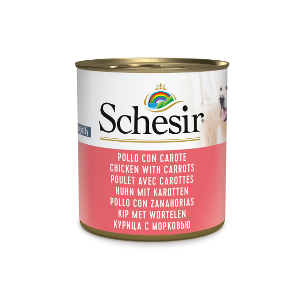 Image of Schesir Dog 285 gr - Pollo e Carote Confezione da 6 pezzi Cibo Umido per Cani