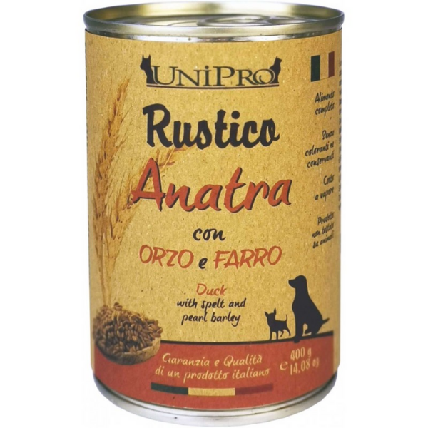 Image of Rustico Lattina Cane 400 gr - Anatra con orzo e farro Confezione da 6 pezzi Cibo Umido per Cani