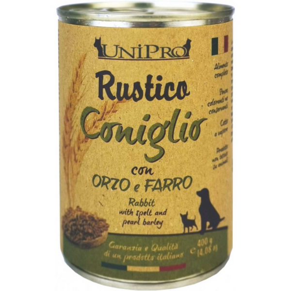 Image of Unipro Rustico Dog Adult 400 gr - Coniglio con orzo e farro Confezione da 6 pezzi Cibo Umido per Cani