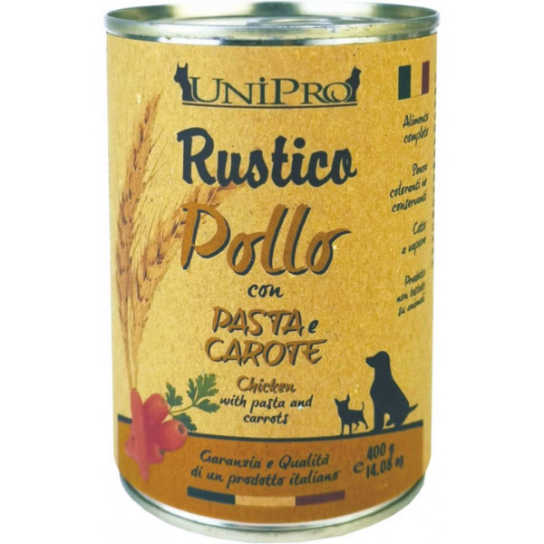 Image of Rustico Lattina Cane 400 gr - Pollo con pasta e carote Confezione da 6 pezzi Cibo Umido per Cani