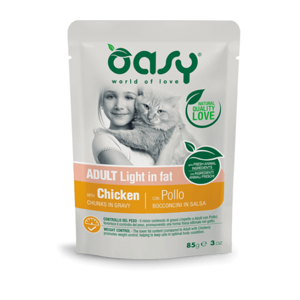 Image of Oasy Cat Bocconcini in salsa 85 gr - Light Confezione da 12 pezzi Cibo umido per gatti