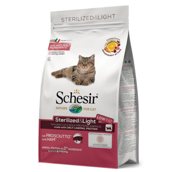 Image of Schesir Cat Dry Sterilized and Light Prosciutto - 1,5 kg Croccantini per gatti