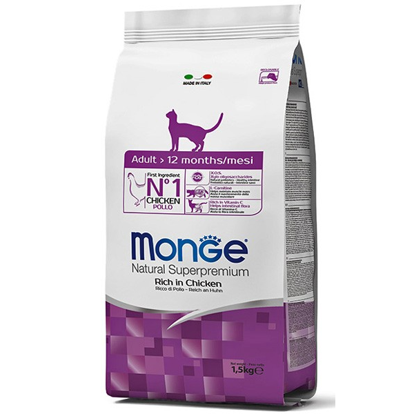 Image of Monge Natural Superpremium Adult Ricco in Pollo - 1,5 kg Croccantini per gatti