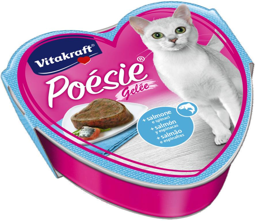 Image of Vitakraft Poésie in squisita gelatina 85 gr - Salmone e spinaci Confezione da 15 pezzi Cibo umido per gatti