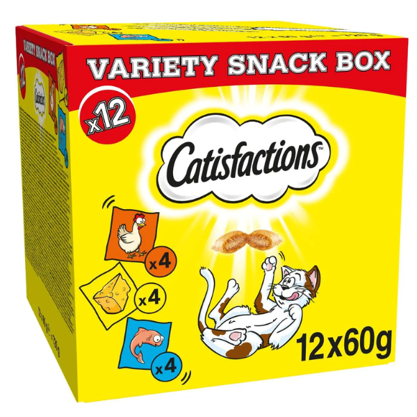 Catisfaction Dreamies Variety Box snack per gatti 12x60 gr - 4x Pollo - 4x Formaggio - 4x Salmone - 1° ORDINE? scegli lo sconto BZR5 / BZR20 + 200 punti fedeltà