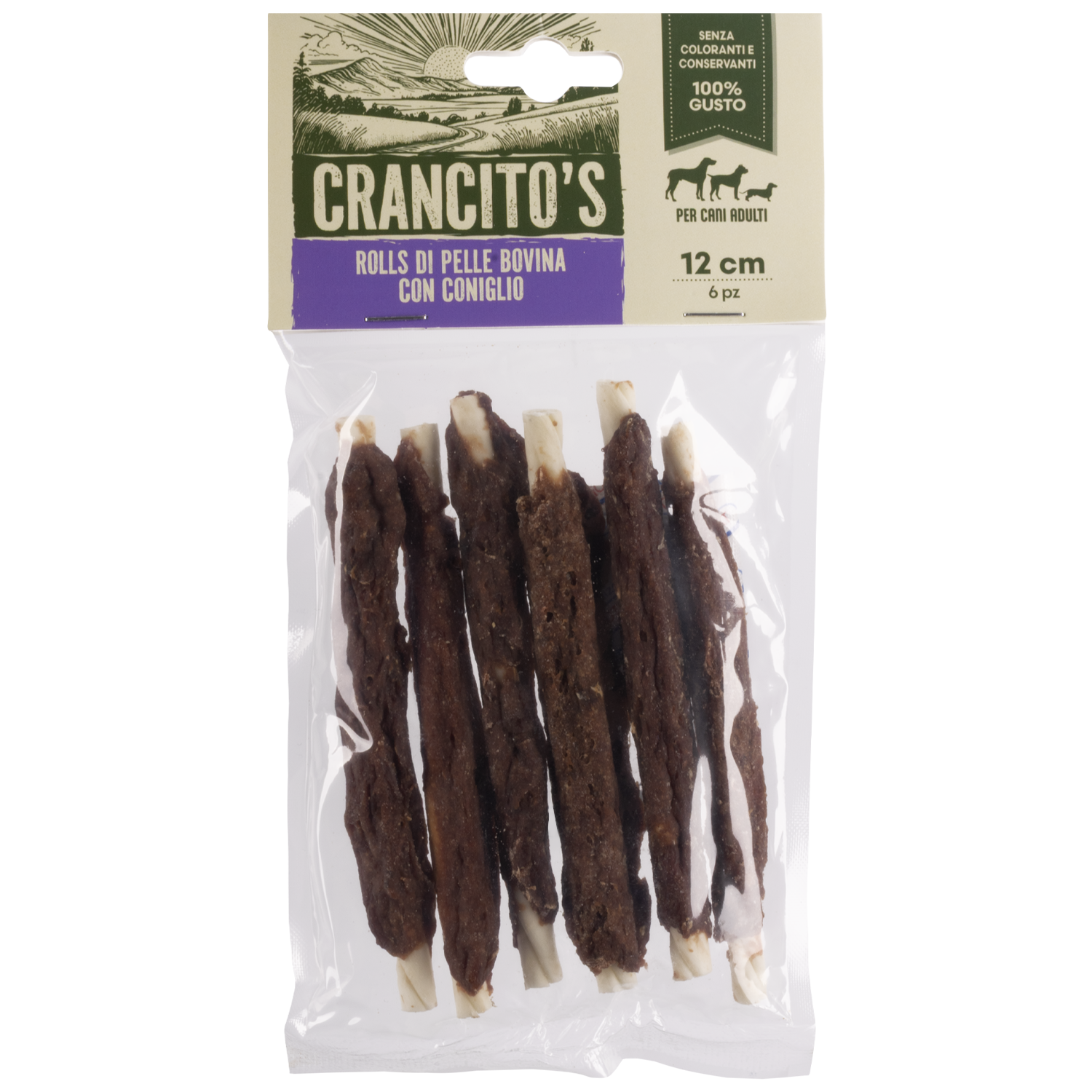 Crancito's snack naturale Dog Adult Rolls Multigusto - Bovino e coniglio - 6 pezzi - 1° ORDINE? scegli lo sconto BZR5 / BZR20 + 200 punti fedeltà