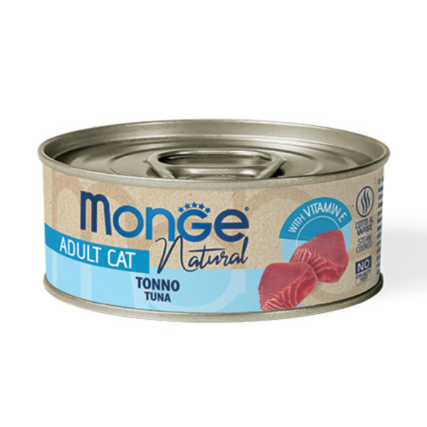 Image of Monge Natural Adult cottura al vapore 80 gr - Tonno - Confezione da 6 pezzi - Cibo umido per gatti - 1° ORDINE? scegli lo sconto BZR5 / BZR20 + 200 punti fedeltà010
