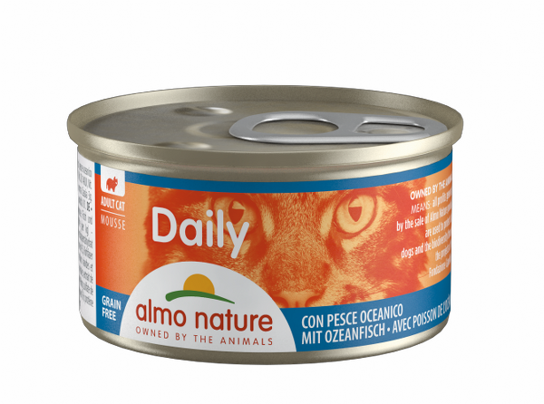 Image of Almo Nature Daily Grain Free Menù Cat 85 gr - Mousse con Pesce Oceanico Confezione da 24 pezzi Cibo umido per gatti